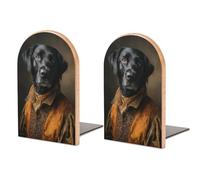 Funny Black Labrador Dog Wooden Bookends Shelves 2 PCS Sturdy Book Holders Desktop Organizer for Home Office Libraries