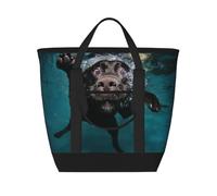 Funny Black Labrador Retriever Dog Swimming With Expressive Face,Lunch Bags Large Capacity Insulated Tote Bag For Women Men Work Picnic Travel