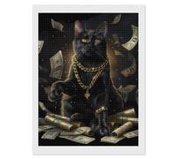 Funny Black Lucky Cat Money Dollar Diamond Art Painting Kits Square Full Drill Diamond Art Painting DIY Diamond Dot Arts Crafts 12"x16"