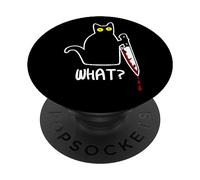 Funny Black What Cat - Murderous Kitty Cat with Knife PopSockets Swappable PopGrip