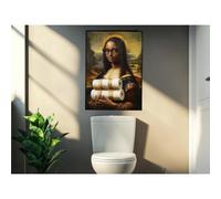 Funny Black Woman Mona Lisa Restroom Toilet paper Art Print: Humorous Bathroom Decor (30L x 20W,Frame-style)