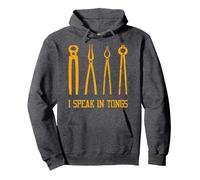 Funny Blacksmith Apparel Blacksmithing I Speak In Tongs Pullover Hoodie, Adult Unisex, Dark Heather Grey, XX-Large