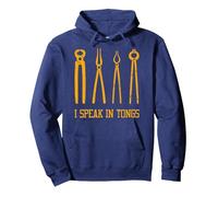 Funny Blacksmith Apparel Blacksmithing I Speak In Tongs Pullover Hoodie, Adult Unisex, Navy Blue, X-Large