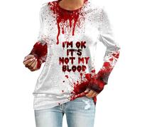 Funny Blood Print Pullover Men I'm Ok It's Not My Horror Cool Crewneck Shirt Top Coat Women's Halloween Hoodies Casual Long Sleeve Sweatshirt Red