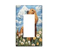 Funny Bloodhound Dog Decorative Switch Cover 1 Gang Single Rocker, Spring Daisy Flowers Chien Switchcover Wall Plate, Puppy Electrical Faceplate for Bedroom Living Room Decor