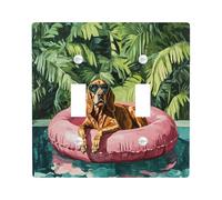 Funny Bloodhound Dog Decorative Switch Cover 2 Gang Double Toggle, Summer Oil Painting Chien Switchcover Wall Plate, Puppy Electrical Faceplate for Bedroom Living Room Decor