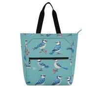 Funny Blue Jay Birds Turquoise Kids Tote Bags for Boys Girls Women Waterproof Reusable Shopping Bag with Zipper for School Shopping Travel Rainbow