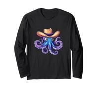 Funny Blue Octopus with Funny Rodeo Cowboy Hat Outfit Long Sleeve T-Shirt