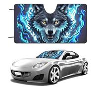 Funny Blue Wolf Car Windshield Sun Shade, Reflector Car Sun Visor, Foldable Front Window Sunshade Cover, Heat Insulation, Blocks UV Rays, Keeps Vehicle Cool, for SUV Truck(55"x30")