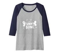 Funny Bone: Laughing Skeleton Humor for Dog Lovers Raglan Baseball Tee, Women, Navy/Athletic Heather, XL