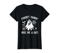 Funny Boo Ghost Holding Black Cat Forget Candy Give Me A Cat Value Graphic T-Shirt, Women, Black, M