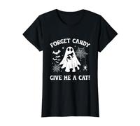 Funny Boo Ghost Holding Black Cat Forget Candy Give Me A Cat Value Graphic T-Shirt, Women, Black, XL