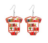 Funny Book Earrings for Women Teachers Acrylic Resin Bookcase Earrings Dangle School Librarian Earrings Teacher's Day Jewelry Gift, Zinc, No Gemstone