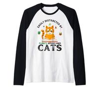 Funny Book Quote, Easily Distracted By Plants Books And Cats Raglan Baseball Tee
