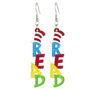Funny Book Read Hat Drop Dangle Earrings Cat Dog Earrings Back to School Librarian Graduation Teacher’s Day, S, Acrylic, No Gemstone