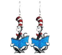 Funny Book Read Hat Drop Dangle Earrings Cat Dog Earrings Back to School Librarian Graduation Teacher’s Day, S, Acrylic, No Gemstone