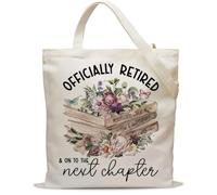 Funny Book Retirement Gifts for Women,Teacher,Nurse,Coworker,Friends,Sister,Officially Retired on The Next Chapter Canvas Tote Bag,Farewell Goodbye Retired Gifts for Birthday, Christmas Party-30