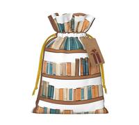 Funny Book Shelves Collection And Ladder Christmas Drawstring Gift Bag Santa Sack With Cards