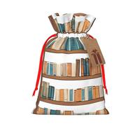 Funny Book Shelves Collection And Ladder Christmas Drawstring Gift Bag Santa Sack With Cards