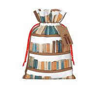 Funny Book Shelves Collection And Ladder Christmas Drawstring Gift Bag Santa Sack With Cards