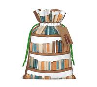 Funny Book Shelves Collection And Ladder Christmas Drawstring Gift Bag Santa Sack With Cards