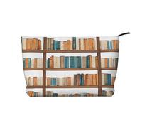 Funny Book Shelves Collection and Ladder Corduroy Makeup Bag, Stylish and Durable, Portable and Lightweight