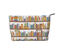 Funny Book Shelves Collection and Ladder Corduroy Makeup Bag with Stylish and Durable Zipper Design