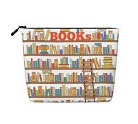 Funny Book Shelves Collection and Ladder Multi Functional Single-Layer Linen Makeup Bag - Fashionable and Practical Cosmetic Storage Bag