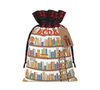 Funny Book Shelves Collection And Ladder Print Christmas Drawstring Gift Bags Large Xmas Present Storage Bag