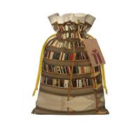 Funny Book Shelves Collection And Ladder Print Drawstring Pouches For Gifts,Reusable Fabric Gift Bags,For Holiday And Party Presents