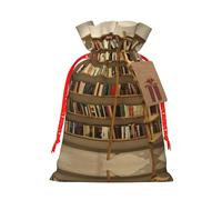Funny Book Shelves Collection And Ladder Print Drawstring Pouches For Gifts,Reusable Fabric Gift Bags,For Holiday And Party Presents