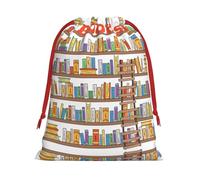 Funny Book Shelves Collection And Ladder Print Ultra Soft Plush Gift Bags, Drawstring Christmas Party Candy Treat Favors, Xmas Holiday Sacks, Wedding Jewelry Pouches