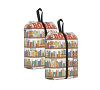 Funny Book Shelves Collection and Ladder Print Waterproof Shoe Bag Travel Bag with Carry Strap Storage Bag Versatile Cosmetic Bag-2pcs