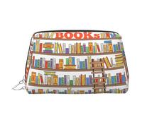Funny Book Shelves Collection and Ladder Printed Zippered Toiletry Bag, Wide Open Storage Case for Personal Care Items and Cosmetics