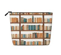 Funny Book Shelves Collection and Ladder Single Layer Linen Like Makeup Bag, Lightweight and Cute, Easy to Use