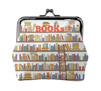 Funny Book Shelves Collection and Ladder Women's Leather Kiss-Lock Coin Purse,Double-Sided Full Print Pattern,Ultra-Fine Fiber Leather,Small Clutch Wallet for Cash,Cards,Coins