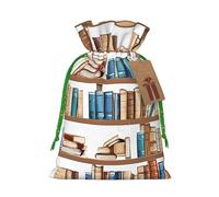 Funny Book Shelves Collection Christmas Drawstring Gift Bag Santa Sack With Cards