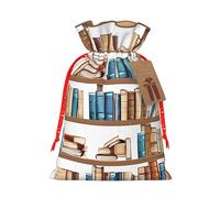 Funny Book Shelves Collection Christmas Drawstring Gift Bag Santa Sack With Cards