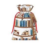 Funny Book Shelves Collection Christmas Drawstring Gift Bag Santa Sack With Cards