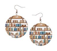 Funny Book Shelves Collection Elegant Leather Round Earrings-Fashionable And Unique Accessories For Everyday Wear