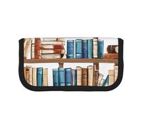 Funny Book Shelves Collection Large Capacity Canvas Pencil Case, Sturdy and Durable, Easy to Store in an Orderly Manner