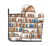 Funny Book Shelves Collection Print Oven Mitts And Pot Holders Sets Women Men Home Cooking Baking Microwave Bbq Gift