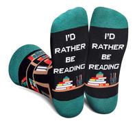 Funny Book Socks for Men Women Teen Boy, I’d Rather Be Reading Reader Gifts