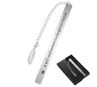 Funny Bookmark for Women, Silver Stainless Steel Bookmark with Black Gift Box, Cute Bookmarks Gift for Book Lovers, Writer, Teacher and Student (A Well-Read Woman is A Dangerous Creature)