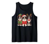 Funny Border Collie Christmas Puppies Elf Santa Reindeer Tank Top