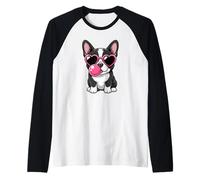 Funny Border Collie Heart Sunglasses Valentine Puppy Love Raglan Baseball Tee