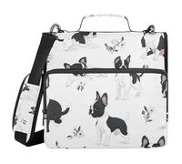 Funny Boston Terrier Dogs White 3 Ringing 1.5 inch Organizer Binder with Handle Easy to Carry Document Organizer Bag for Middle School