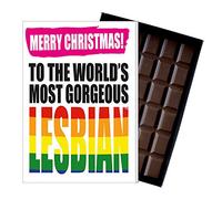 Funny Boxed Chocolate Christmas Card for Lesbian LGBTQ Women Silly Present for Girlfriend Civil Partner 100 Gram Novelty Greeting Secret Santa Stocking Filler Xmas Card for Her XMS234