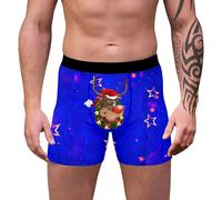 Funny Boxers for Men- Woven Boxers for Men- 3d Novelty Xmas Underpants Breathable Comfortable Boxers Reindeer Snowflake Santa Claus Printed Soft Underwear Loose Festive Costumes Plus Size Retro
