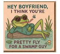 Funny Boyfriend Card - Pretty Fly for a Swamp Guy Frog Pun - Romantic Love/Anniversary Greeting Card for Him - Cute Amphibian Design